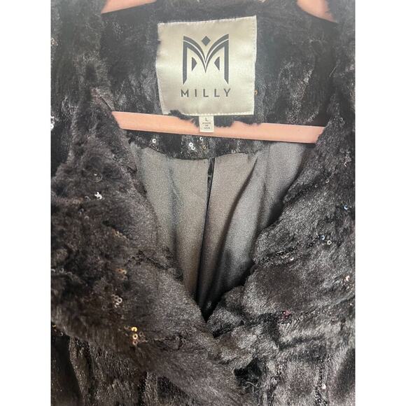 Milly Faux Fur Black Sequins Size LG Perfect For The Holidays - Picture 5 of 6